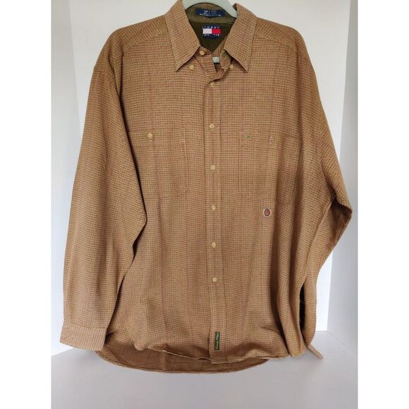 Vtg. Men Tommy Hilfiger Button Down Shirt Large Long Sleeve Plaid Brown Red - Picture 3 of 9